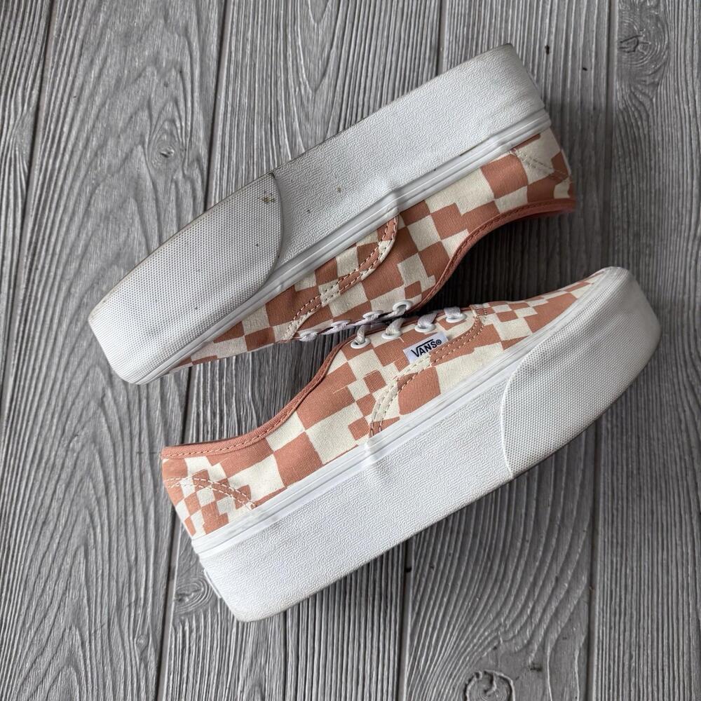 Vans Authentic Platform Sneakers Tan Checker Pixel Low Top Womens 7.5 Stacked - Picture 4 of 11